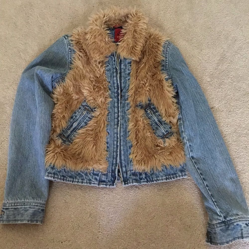 Vintage ONLY Jeans Denim Fur Teddy Jacket Rick Owens Style